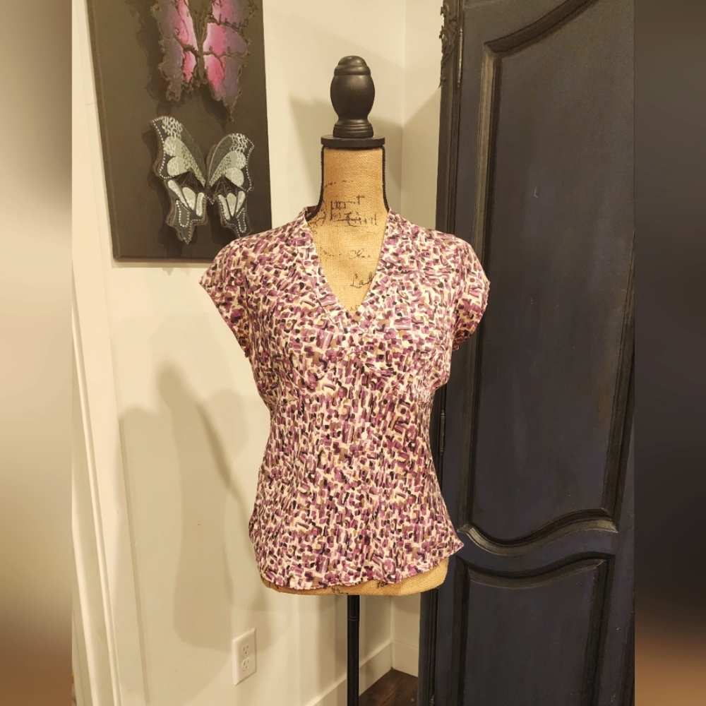 Talbots Pink and Red Cap Sleeve Fitted Blouse